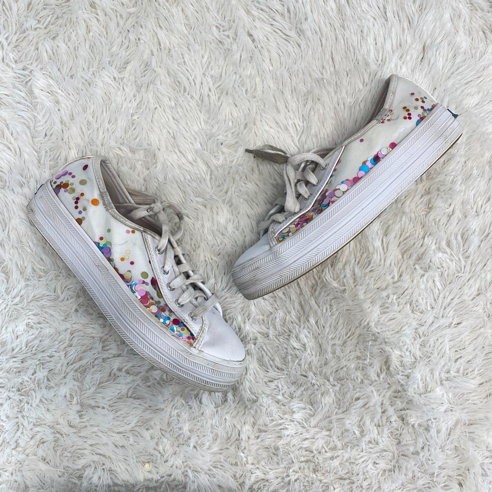 Kate Spade Keds Confetti White Faux Leather Sneaker Size 3M